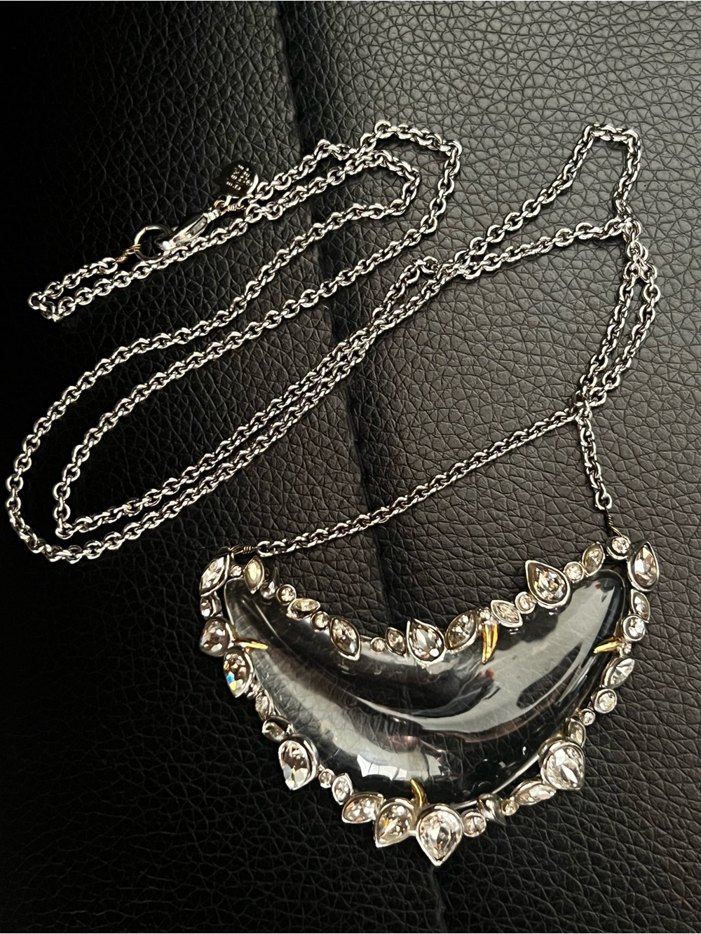 Alexis Bittar Clear Crescent Crystal Necklace with Silver Chain